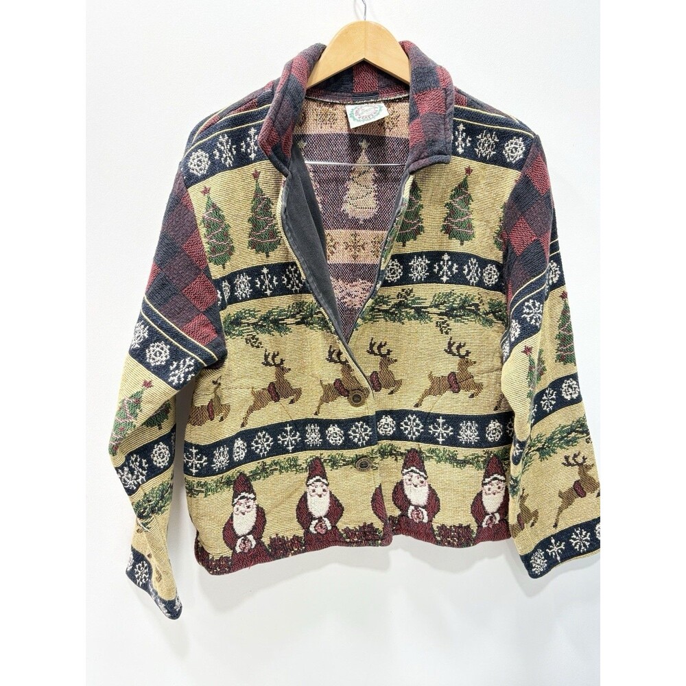 VTG Sugar Street Weavers AOP Cardigan Jacket Art Christmas Santa One Size